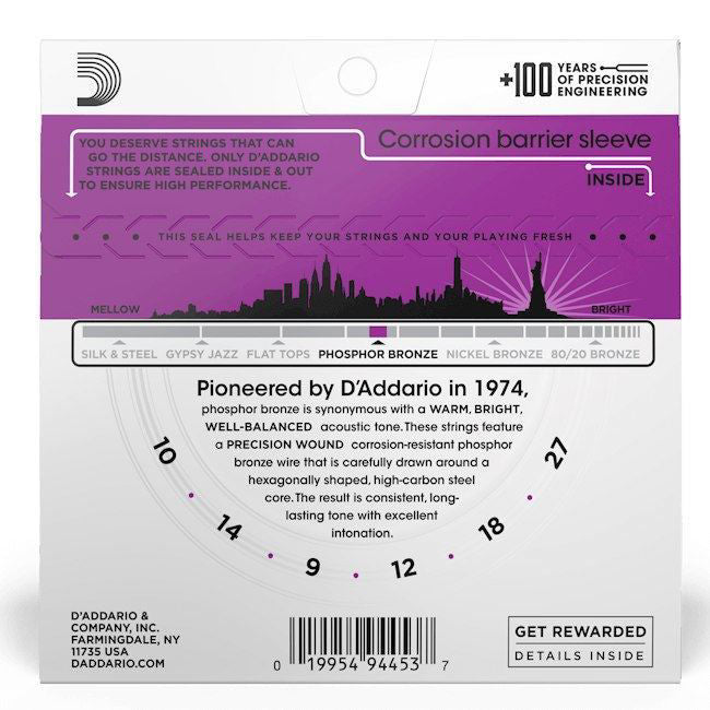 D'Addario EJ38H Acoustic Guitar Strings 10-27 Phosphor Bronze High String/Nashville Tuning