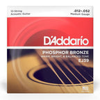D'Addario EJ39 12-string acoustic guitar strings set with phosphor bronze windings and medium gauge 12-52 on a guitar