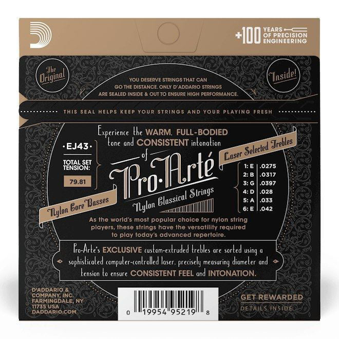 D'Addario EJ43 Pro-Art√© Nylon Classical Guitar Strings, Light Tension