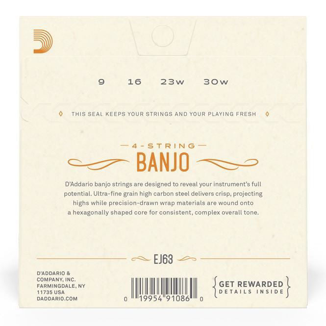 D'Addario EJ63 4-String Tenor Banjo Strings - Nickel Medium - 9-30