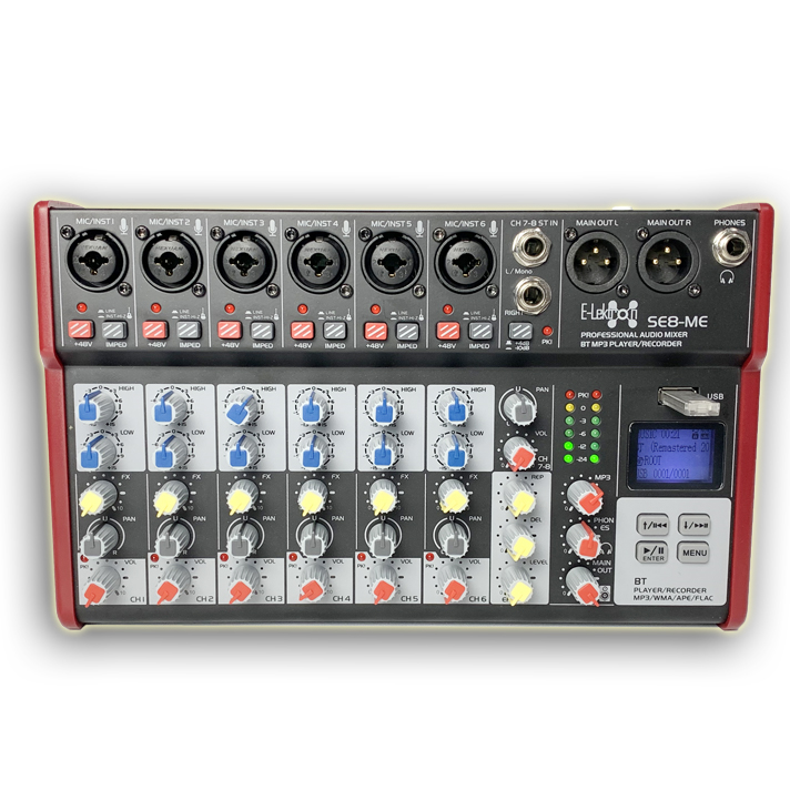 E-Lektron SE-8 Mixer with FX, Bluetooth and USB Audio Interface