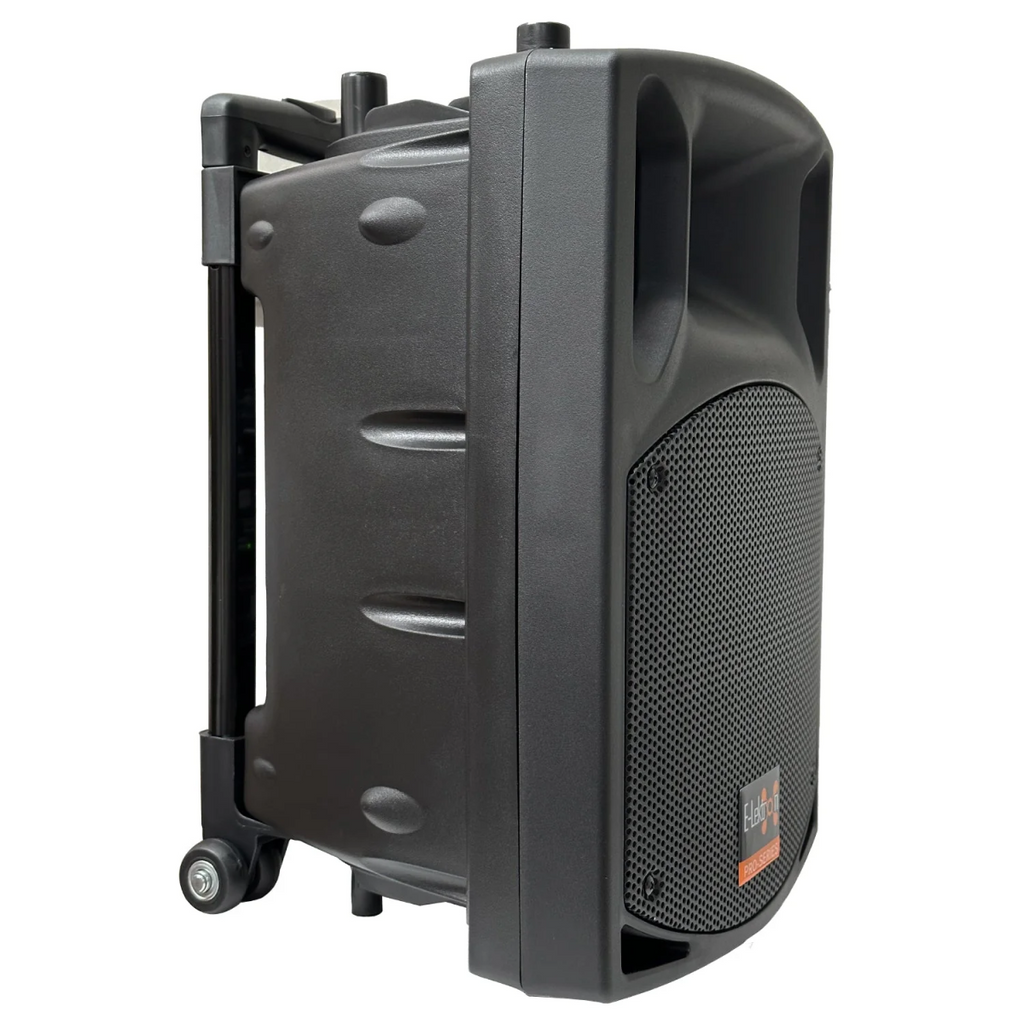 E-lektron SL-10 10-inch UHF portable powered speaker with integrated microphone and control panel, used for live sound and events.