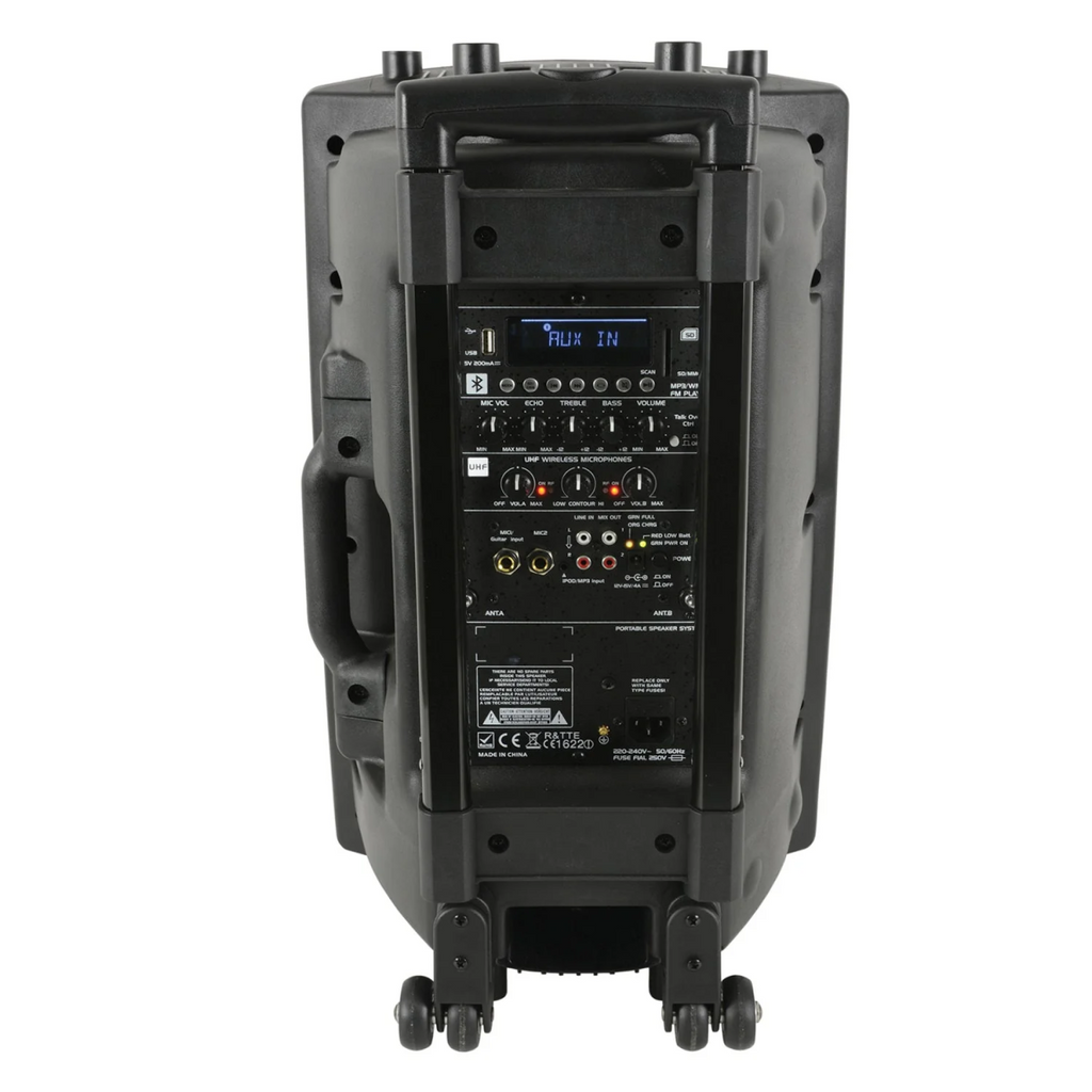 E-lektron SL-10 inch UHF portable powered speaker with built-in microphone and control panel for clear sound amplification.