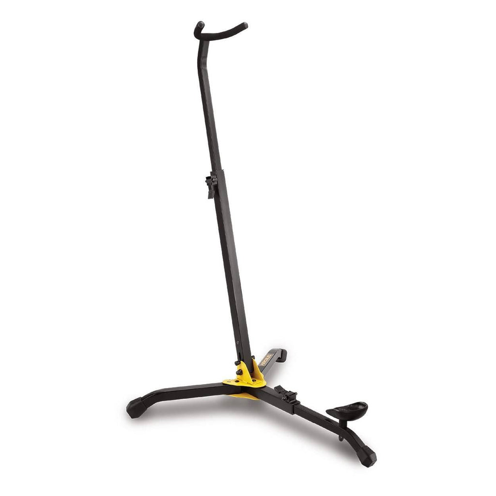 Hercules DS561B bassoon and bass clarinet stand with padded support, designed for brass and woodwind instruments.