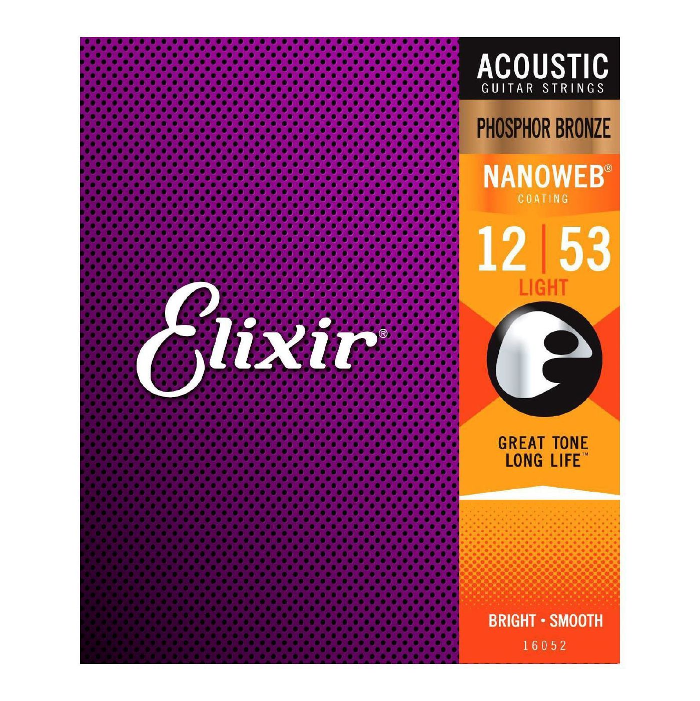 Elixir 12-53 Acoustic Guitar Strings NANOWEB Coated Phosphor Bronze Light Gauge
