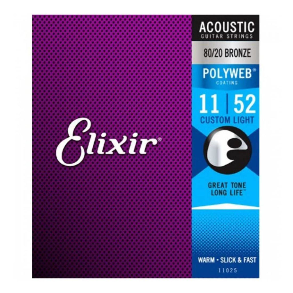 Elixir 11-52 Acoustic Guitar Strings POLYWEB 80/20 Coated Custom Light Gauge