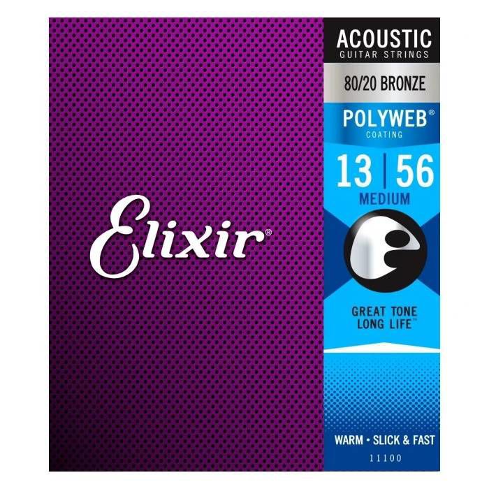 Elixir 13-56 Acoustic Guitar Strings POLYWEB 80/20 Coated Medium Gauge