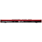 Nord Electro 6D 73-key semi-weighted waterfall stage piano keyboard, black finish, with control knobs and keybed visible.