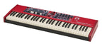 Nord Electro 6D 61-key semi-weighted waterfall stage keyboard for performance, showing its sleek black design and control panel.