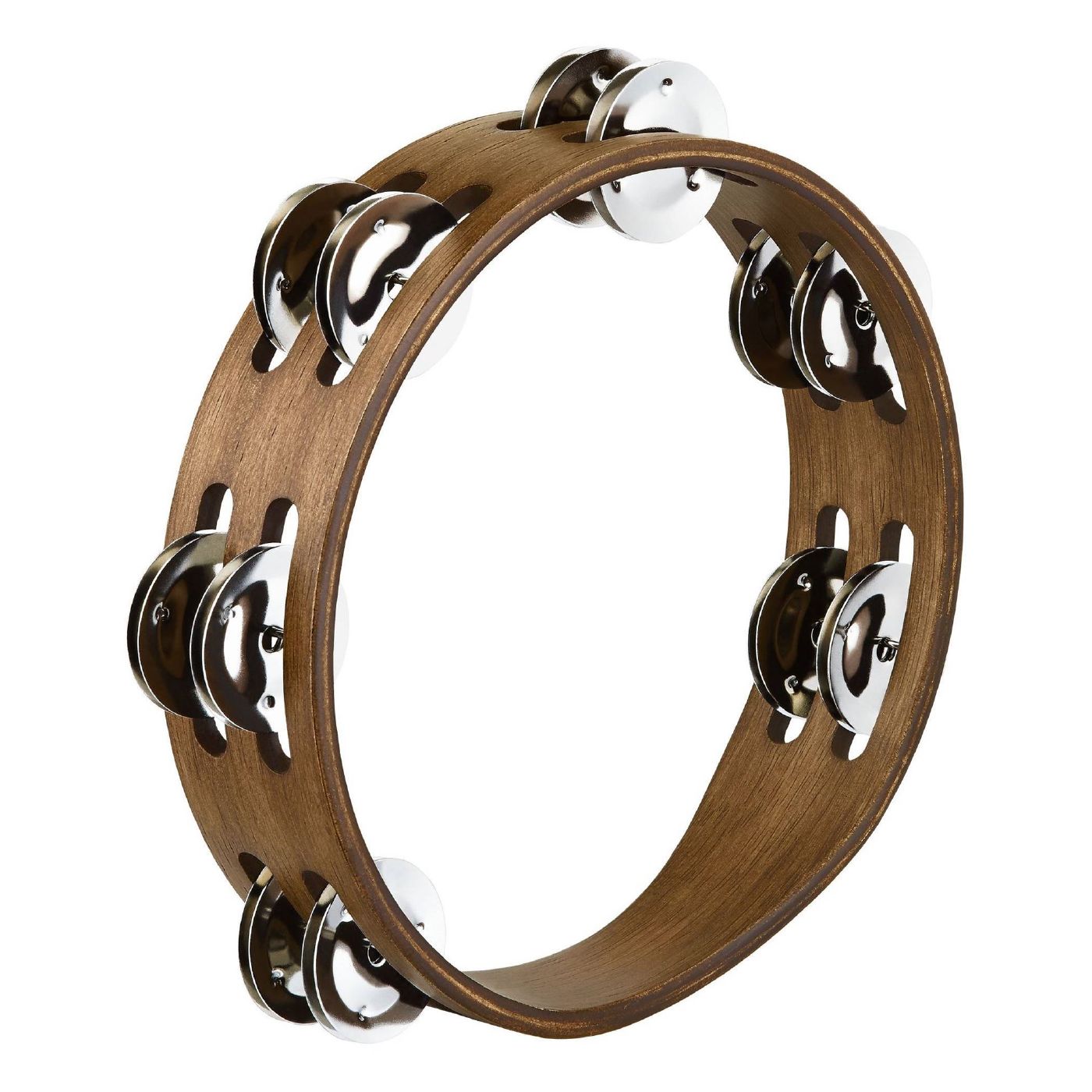 Meinl CTA2WB Stainless Steel Jingles Tambourine 2 Rows in Walnut Brown