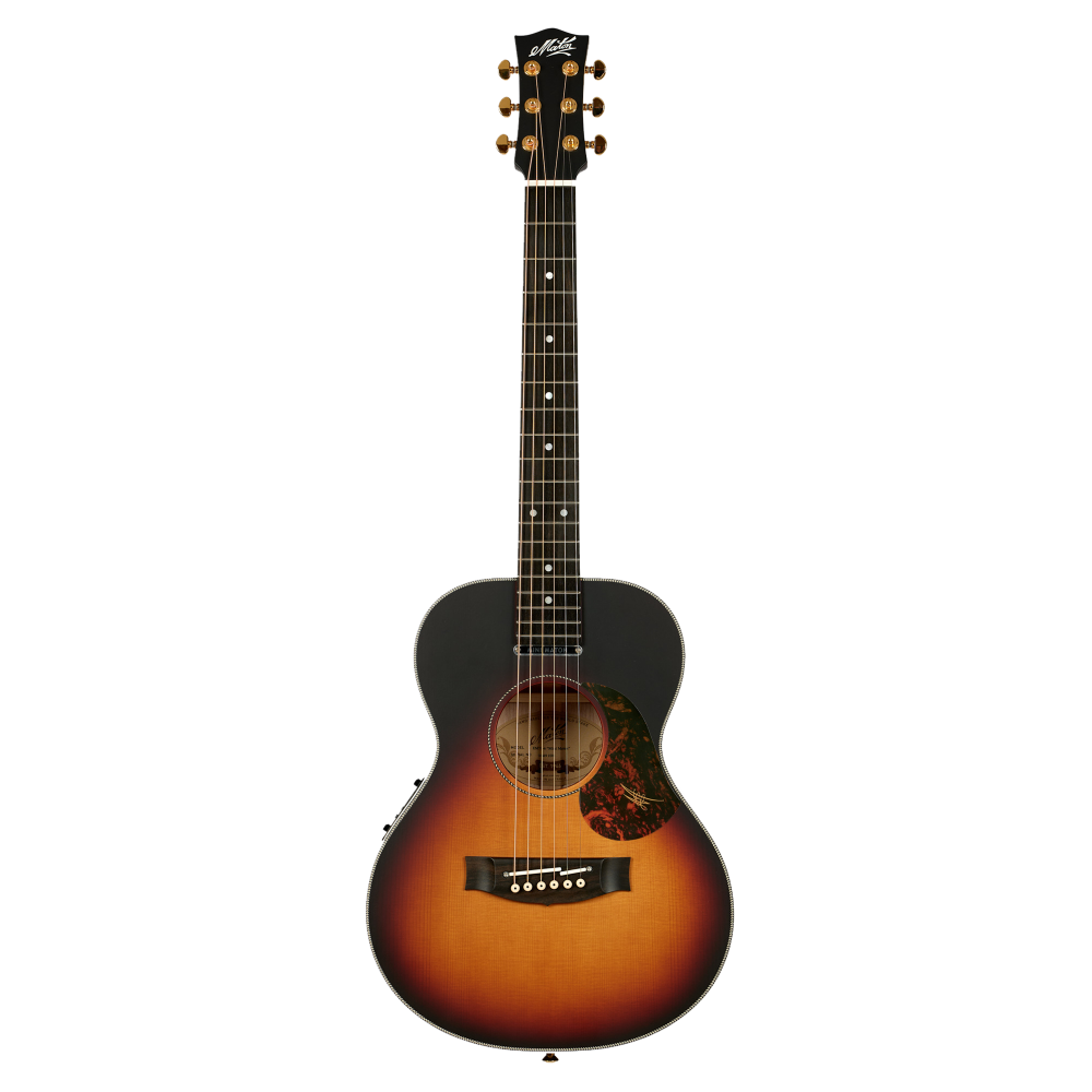 Maton Troubadour Mini acoustic guitar with a natural wood finish, compact size, and six-string design.