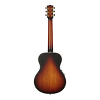 Maton Troubadour Mini acoustic guitar with a natural wood finish, compact body, and six strings, perfect for beginners and travel.