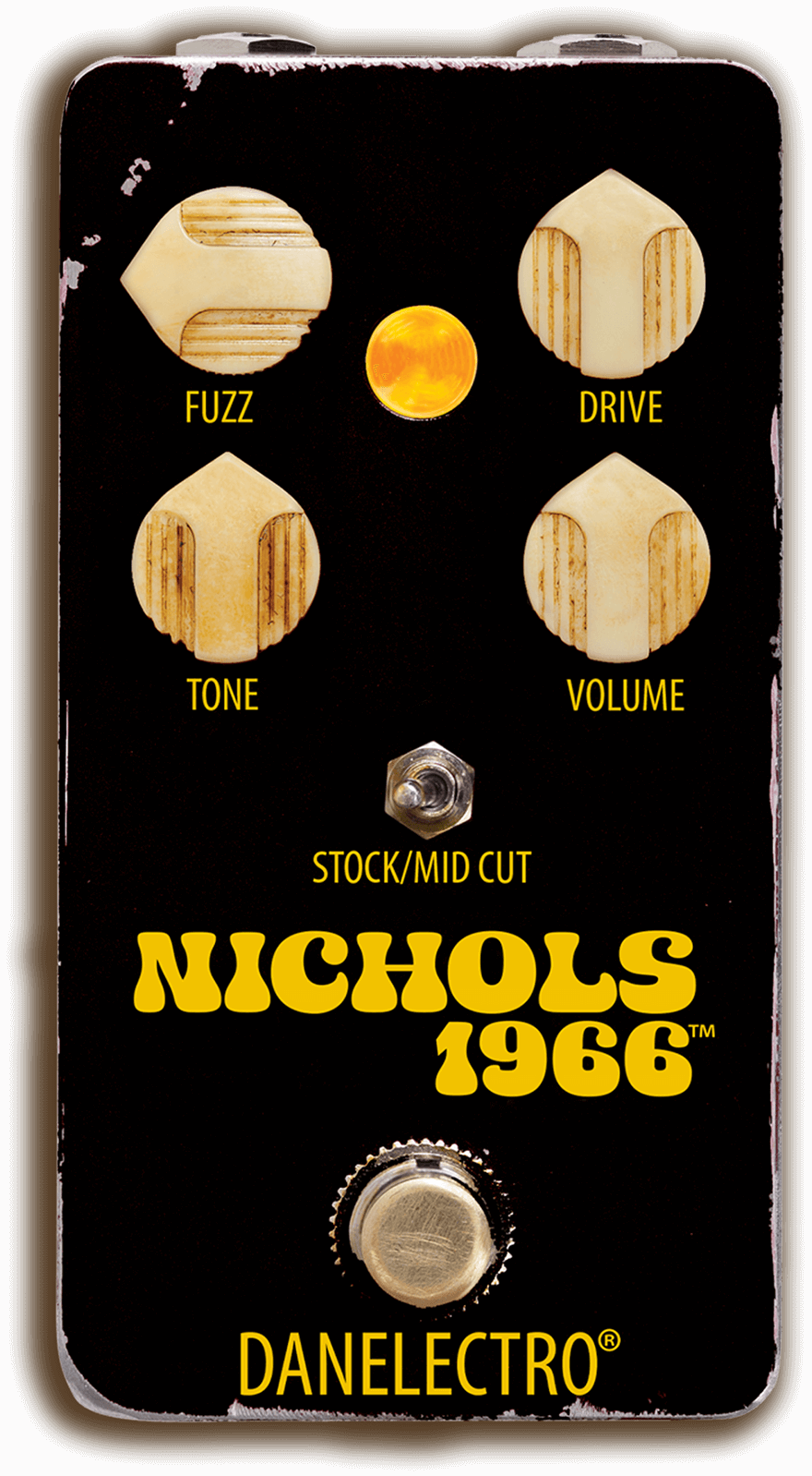 Danelectro Nichols 1966 Fuzz Drive effects pedal with black casing and control knobs for guitar distortion and fuzz tone.
