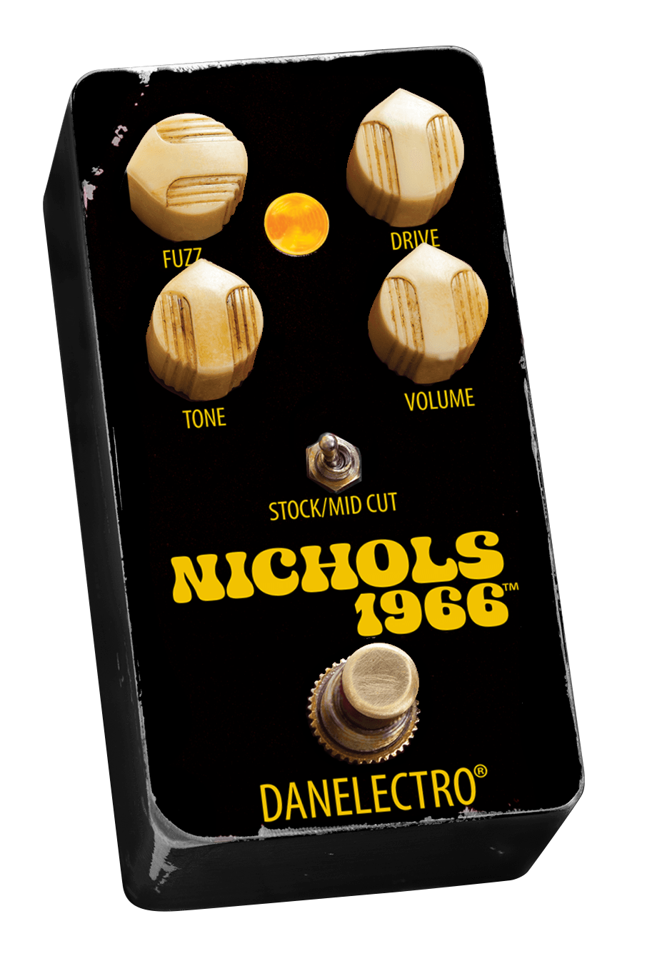 Danelectro Nichols 1966 Fuzz Drive effects pedal with vintage-style black enclosure and control knobs for guitar distortion and fuzz
