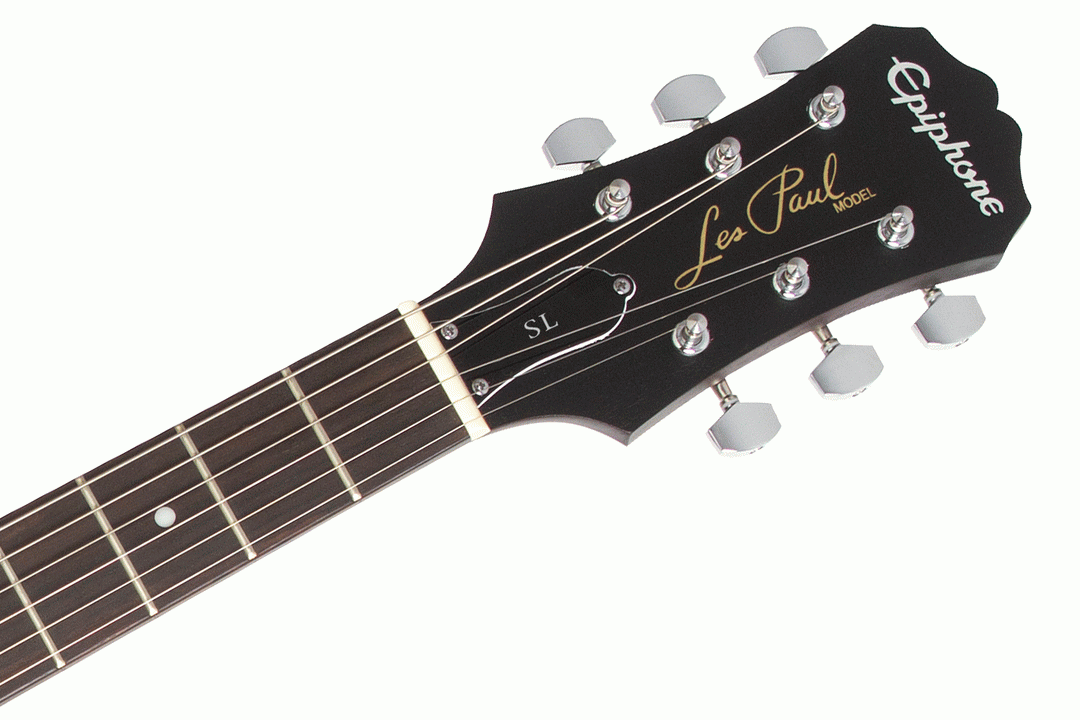 Epiphone Les Paul Melody Maker E1 electric guitar in vintage sunburst finish, showing the guitar's body and neck details.