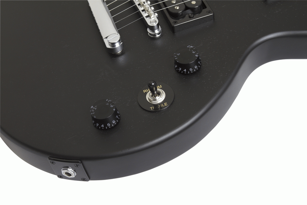 Epiphone Les Paul Special Satin electric guitar in ebony with a sleek black finish and classic single-cutaway design.