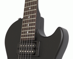 Epiphone Les Paul Special Satin E1 electric guitar in ebony finish, showing the sleek body and hardware details.
