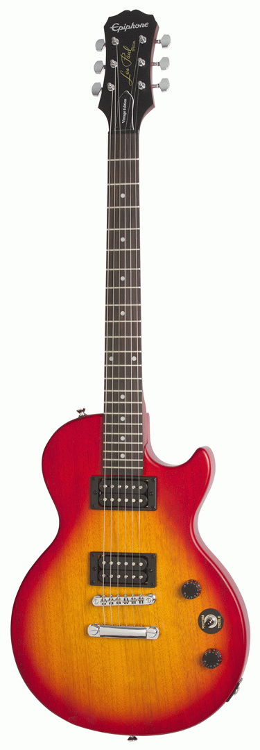 Epiphone Les Paul Special VE electric guitar in vintage worn Heritage Cherry Sunburst finish, showcasing its classic design and wood grain.