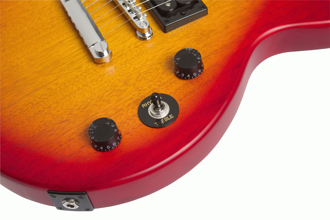 Epiphone Les Paul Special VE electric guitar in vintage worn Heritage Cherry Sunburst finish with maple neck and humbucking pickups.