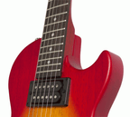 Epiphone Les Paul Special VE electric guitar with vintage worn Heritage Cherry Sunburst finish, showcasing its solid body and classic design.
