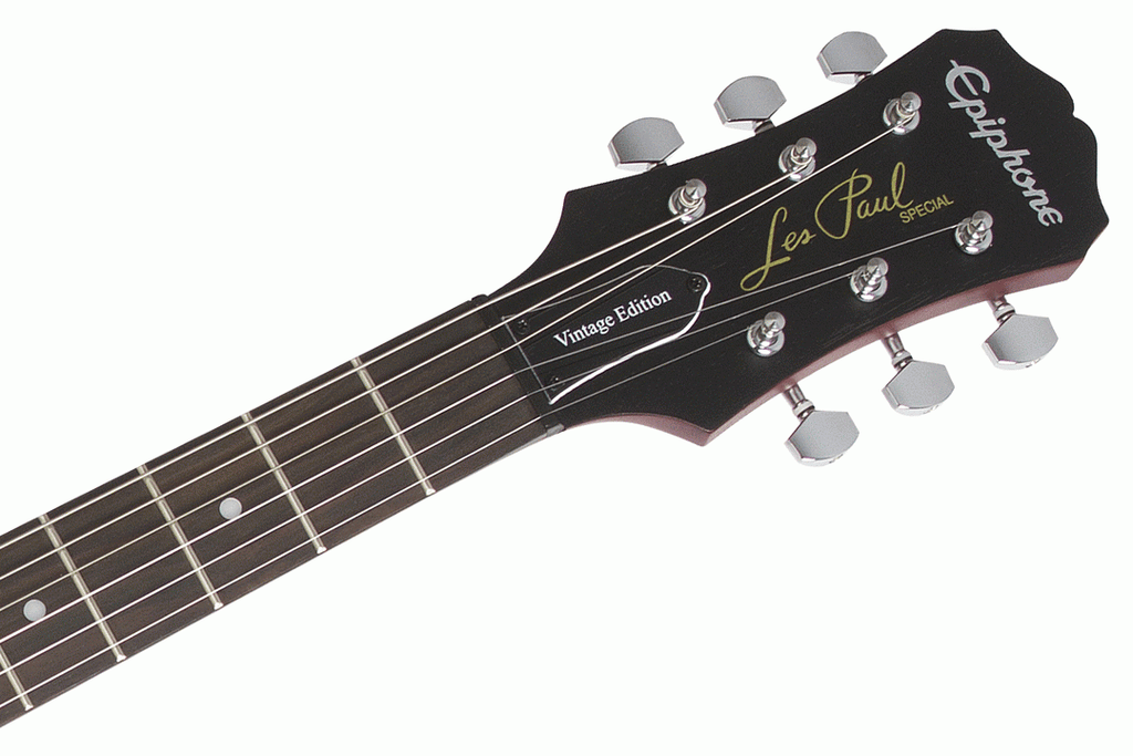 Epiphone Les Paul Special VE electric guitar in vintage worn Heritage Cherry Sunburst finish, featuring a solid body and dual humbucker pickups.