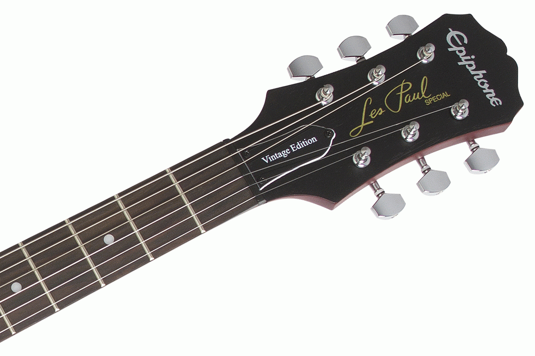 Epiphone Les Paul Special VE electric guitar in vintage worn Heritage Cherry Sunburst finish, featuring a solid body and dual humbucker pickups.