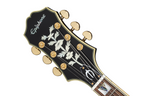 Left-handed Epiphone Broadway electric guitar in vintage sunburst finish, showcasing its classic design and quality craftsmanship.