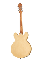 Left-handed Epiphone Casino electric guitar in natural finish, showcasing its hollow body and classic design.