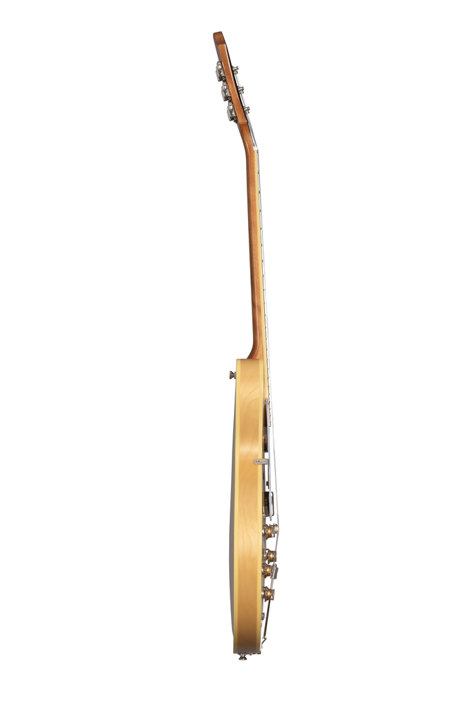 Left-handed Epiphone Casino electric guitar in natural finish with hollow body and classic design.