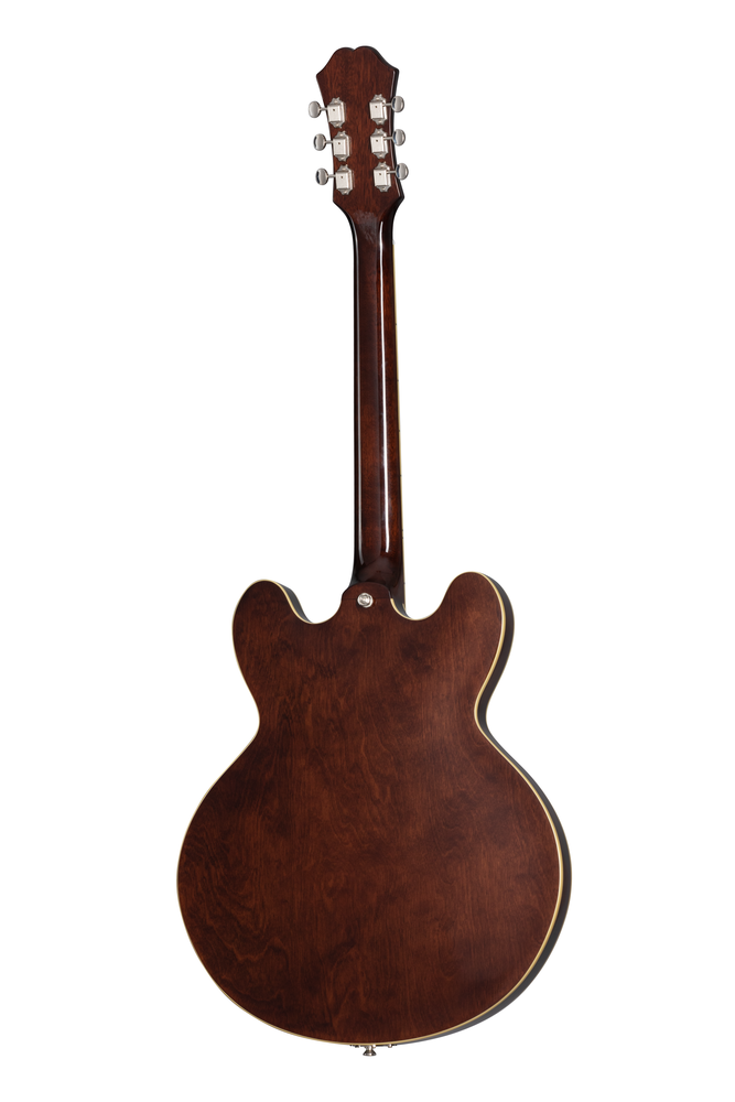 Epiphone Casino electric guitar in vintage sunburst finish, showcasing its semi-hollow body and iconic design.