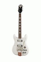 Epiphone Crestwood Custom electric guitar in Polaris White with double-cutaway design and chrome hardware.