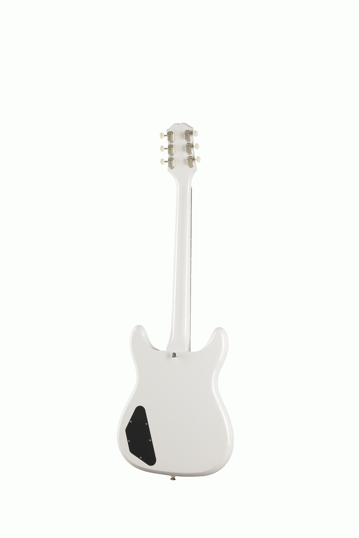 Polaris White Epiphone Crestwood Custom electric guitar with double-cutaway body and vintage-style pickups.