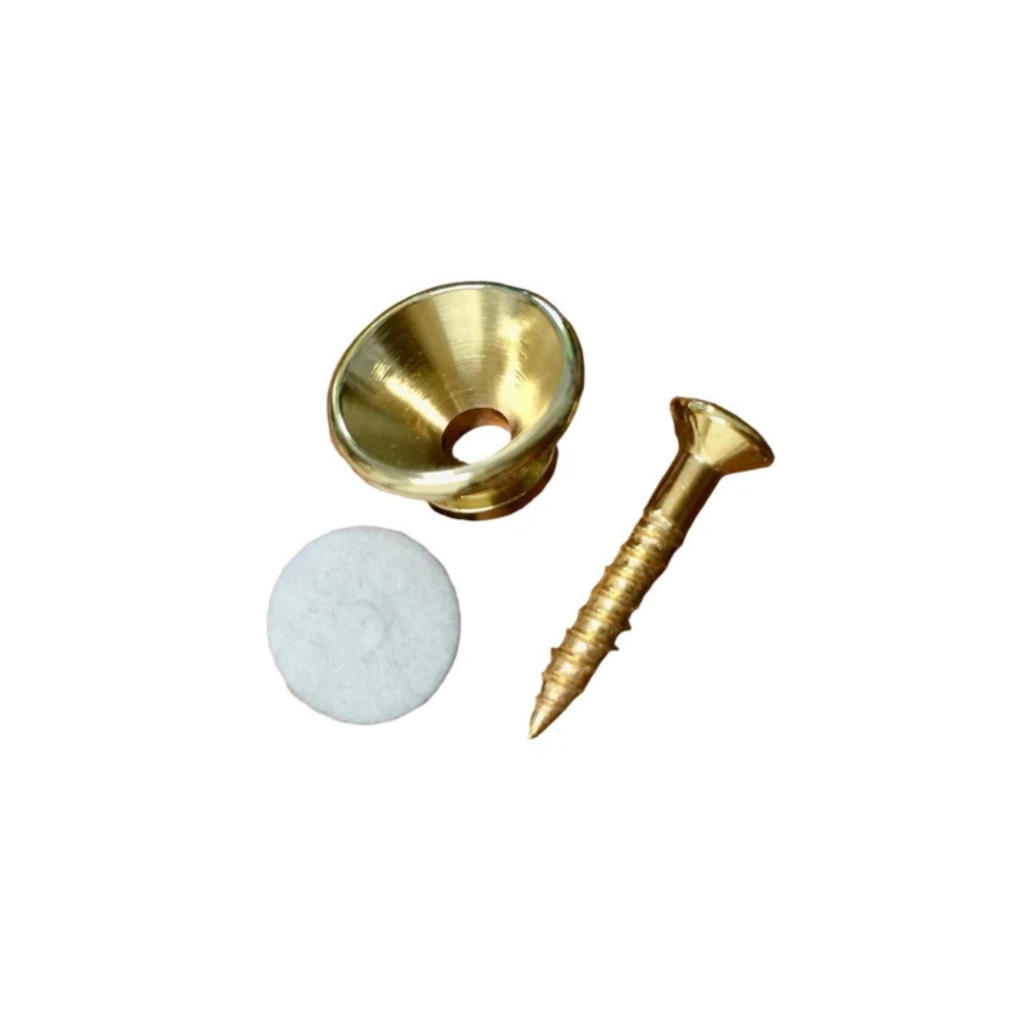 Cole Clark gold strap button for guitars, EP-END-PIN-GOLD model, shiny metal finish, mounted on a guitar.