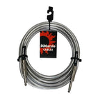 DiMarzio 18-foot metallic chrome guitar cable with sturdy connectors, designed for professional electric guitar and bass setups.