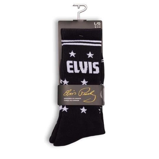 Perris Licensed Elvis The King Large Crew Socks in Black-1 Pair