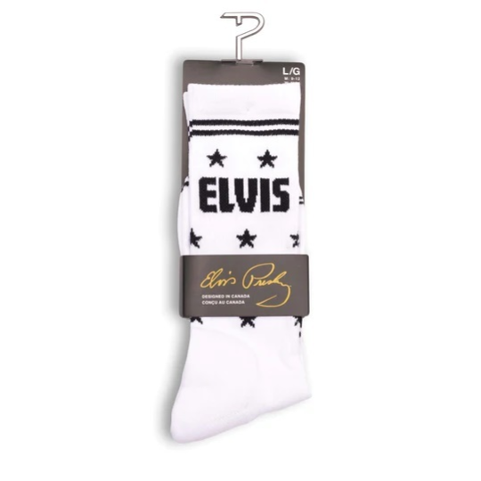 Perris Licensed Elvis The King  Large Crew Socks in White-1 Pair