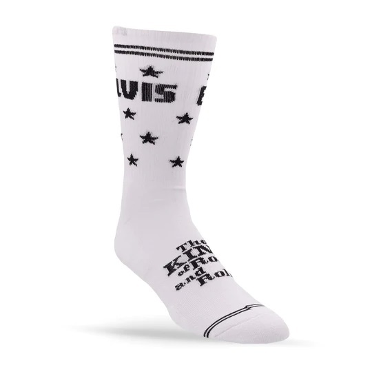 Perris Licensed Elvis The King  Large Crew Socks in White-1 Pair