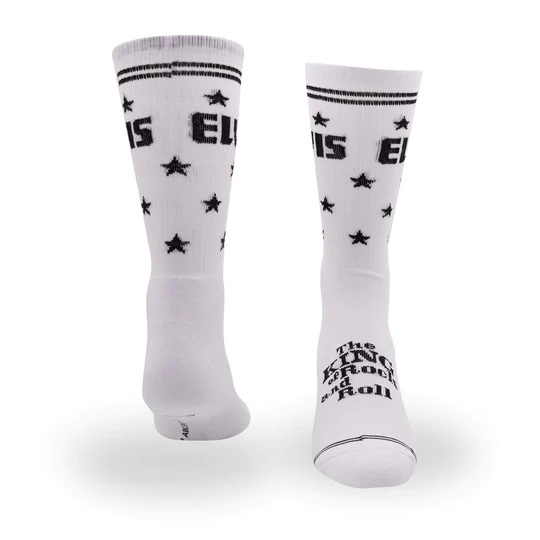Perris Licensed Elvis The King  Large Crew Socks in White-1 Pair