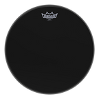 Remo Ambassador Ebony 15-inch drumhead showing a black drum head with the Remo logo and textured surface for drums.