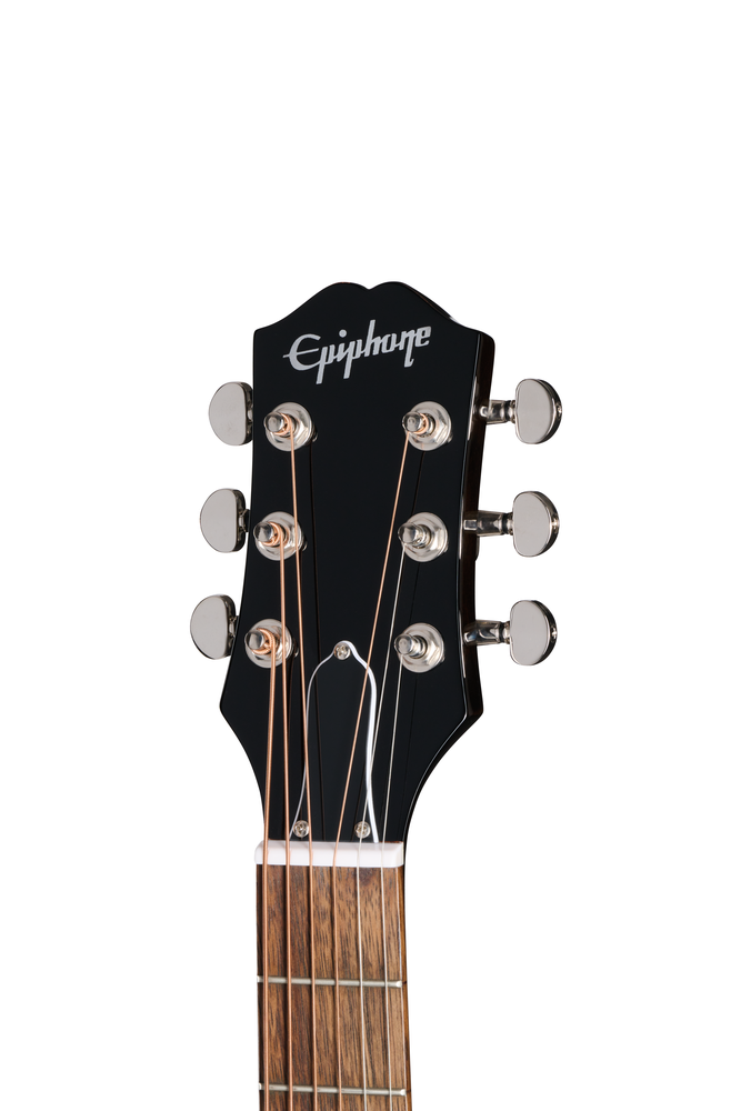 Epiphone J-45 Express vintage sunburst acoustic guitar with gig bag, showing the body and neck of the instrument.
