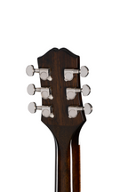 Epiphone J-45 Express acoustic guitar in vintage sunburst finish with a gig bag, showcasing the instrument's body and neck details