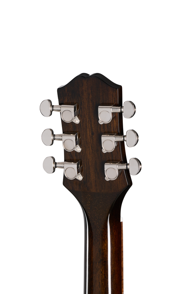 Epiphone J-45 Express acoustic guitar in vintage sunburst finish with a gig bag, showcasing the instrument's body and neck details