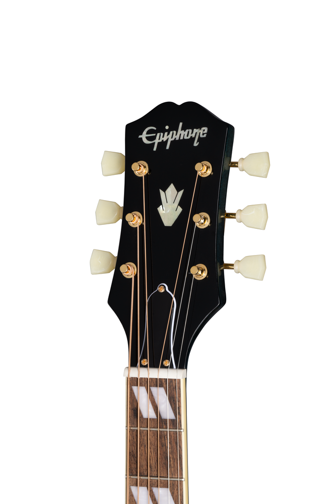 Epiphone Miranda Lambert Bluebird acoustic guitar in blue with case, featuring a sunburst finish and rosewood fingerboard.