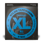 D'Addario ETB92 medium tapewound bass guitar strings in packaging, designed for warm, mellow sound and comfortable playability.