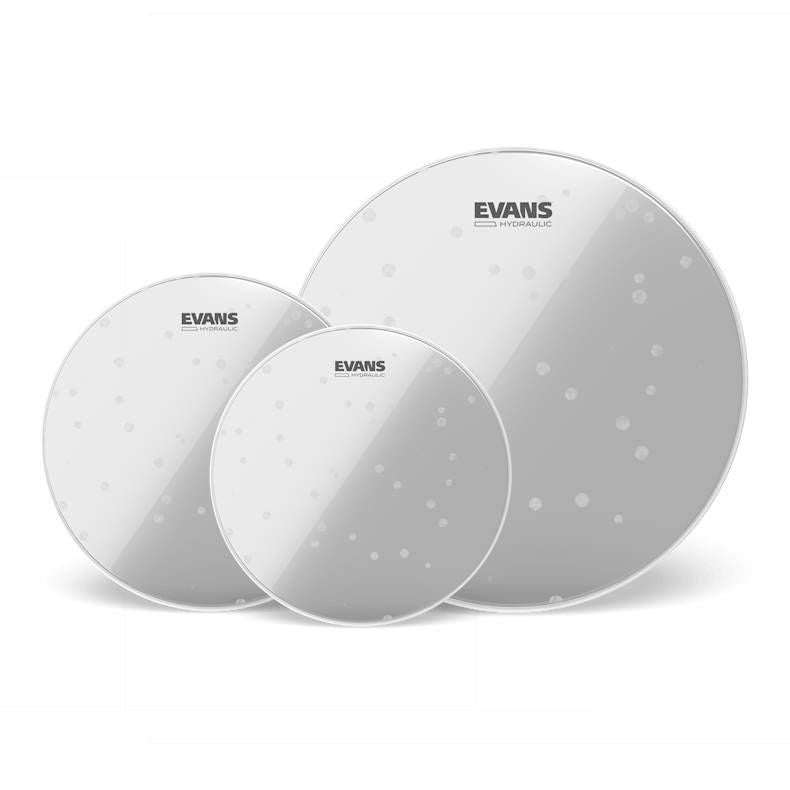 Evans hydraulic glass drum head, standard size, 12, 13, or 16 inch, designed for drum kits, featuring a clear, durable surface.
