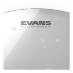 Evans Hydraulic Glass Tompack drum heads in standard sizes (12, 13, 16 inches) with transparent glass finish for drum kits.