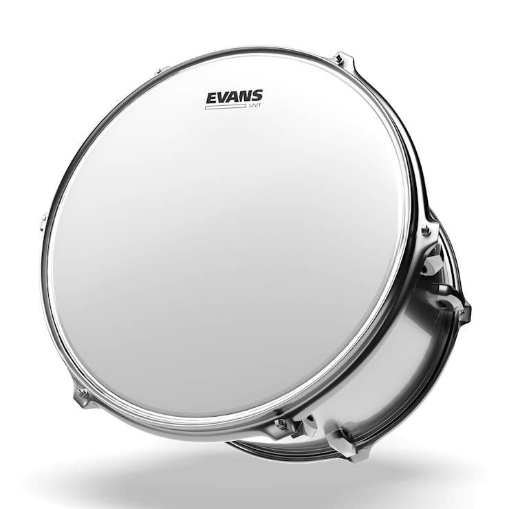 Evans UV1 Coated Tom Pack featuring 12, 13, and 16-inch drumheads on a wooden surface.