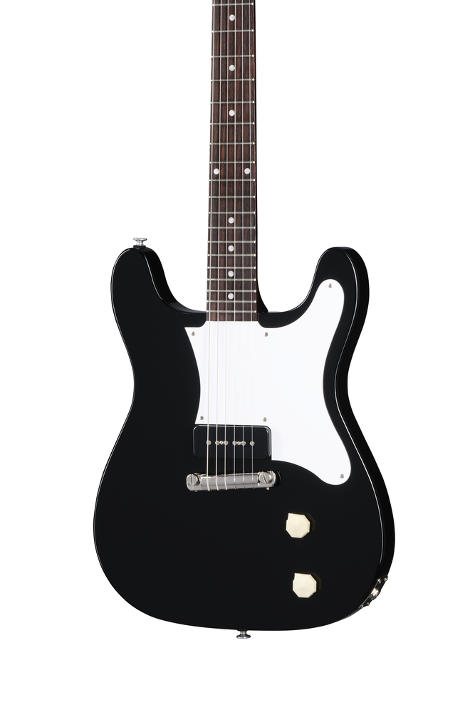 Epiphone USA Coronet electric guitar in ebony finish, featuring a sleek body and classic design, ideal for rock and blues music.