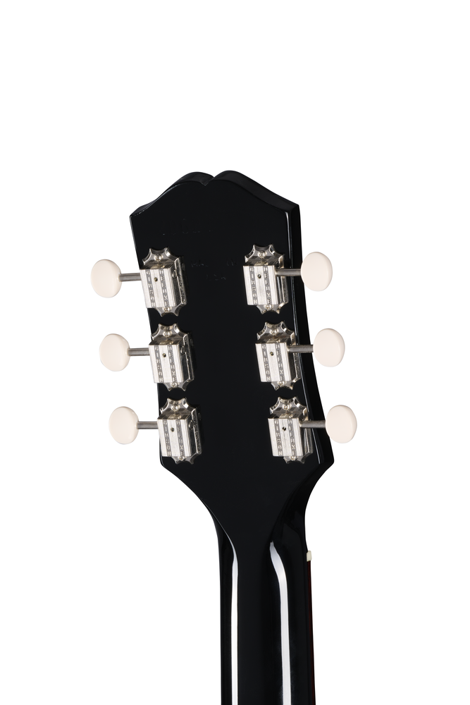 Epiphone USA Coronet electric guitar in sleek ebony finish, featuring a classic design and dual pickups.