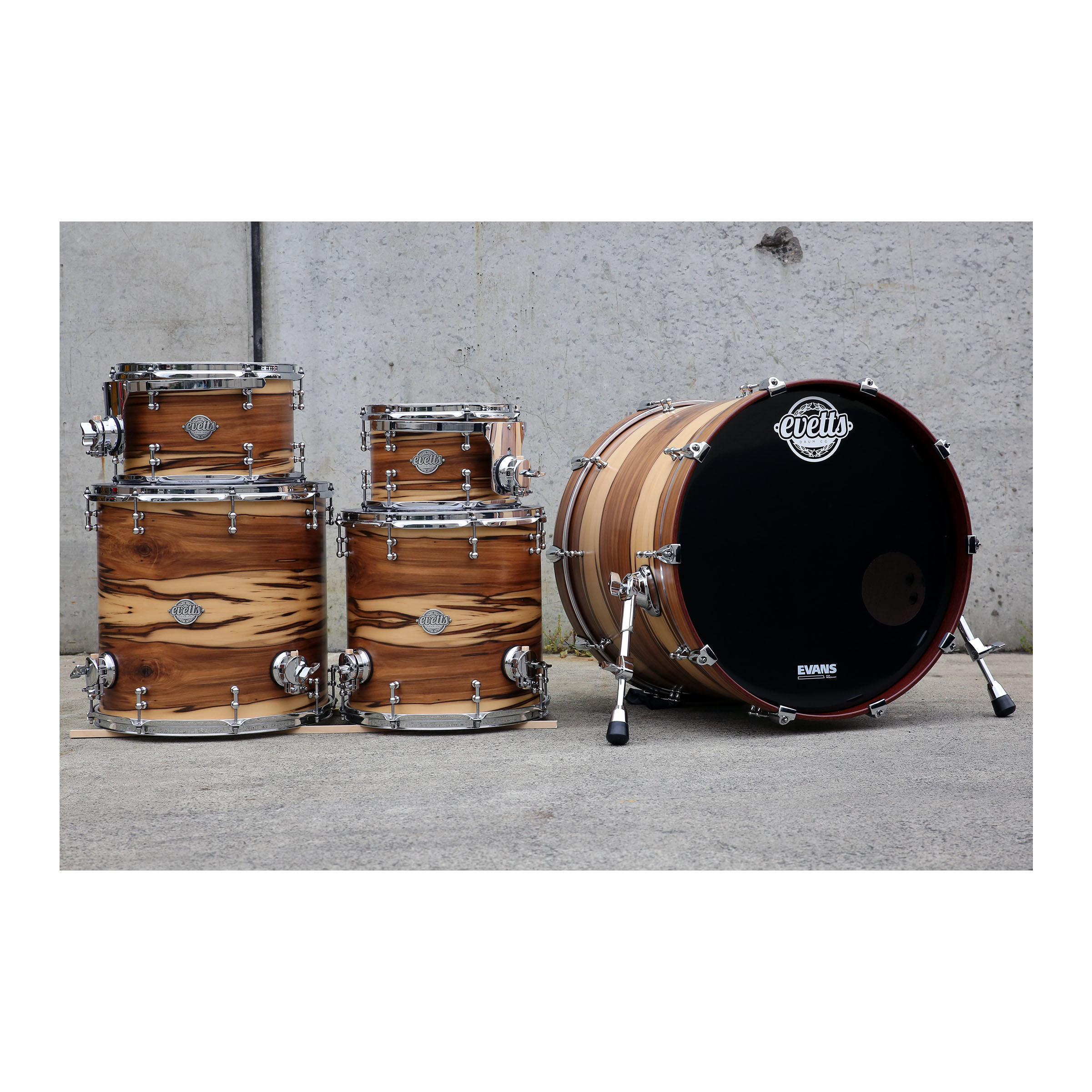Evetts Jarrah 5- piece Shell Pack Drum kit in  Smooth Satin - Blackheart Sassafrass